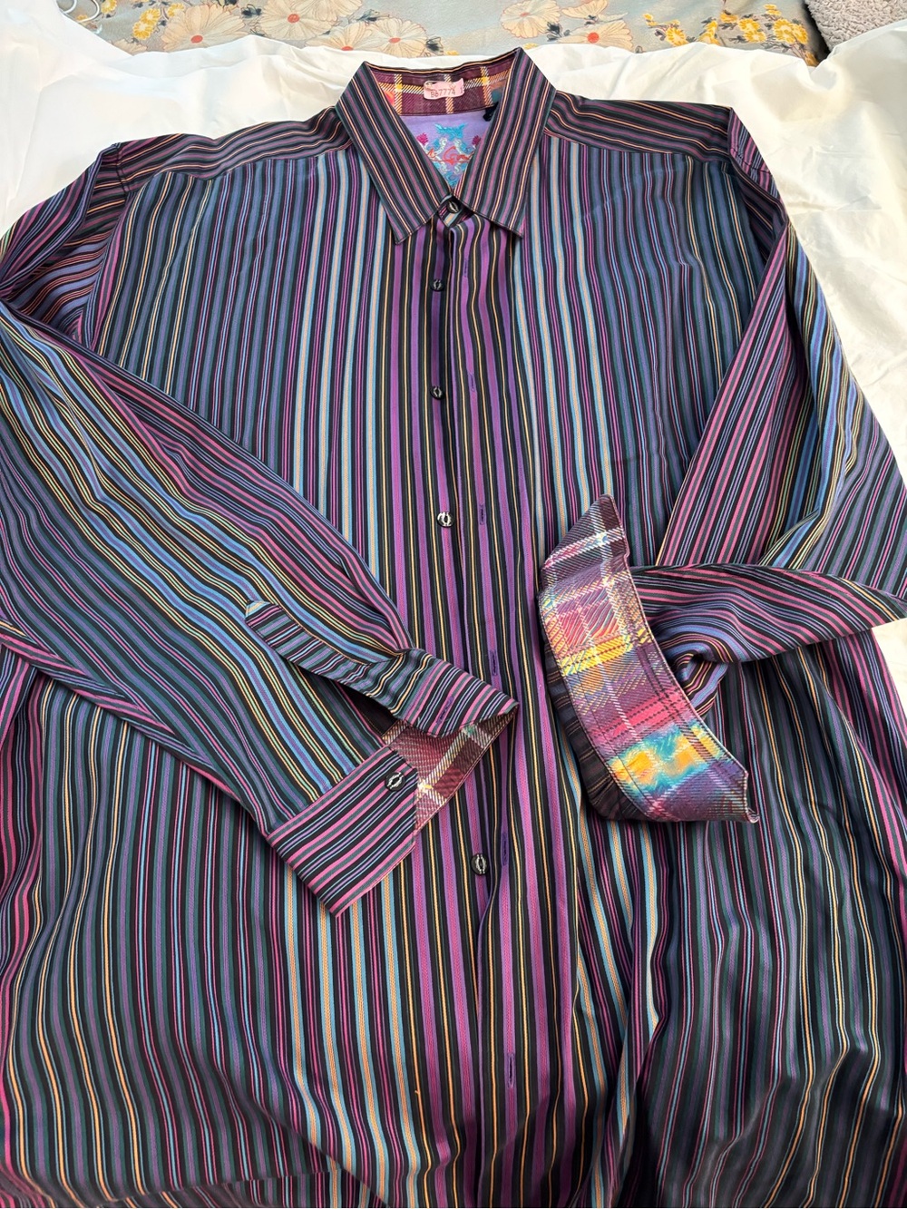 Robert graham Multicolor Stripe Dress Shirt - Purple/Black/magenta 2xlB